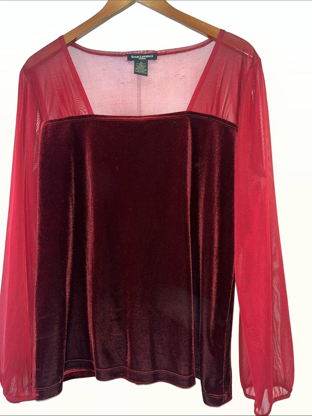 Susan Lawrence Burgundy Velvet Bodice with Red Mesh Sleeves